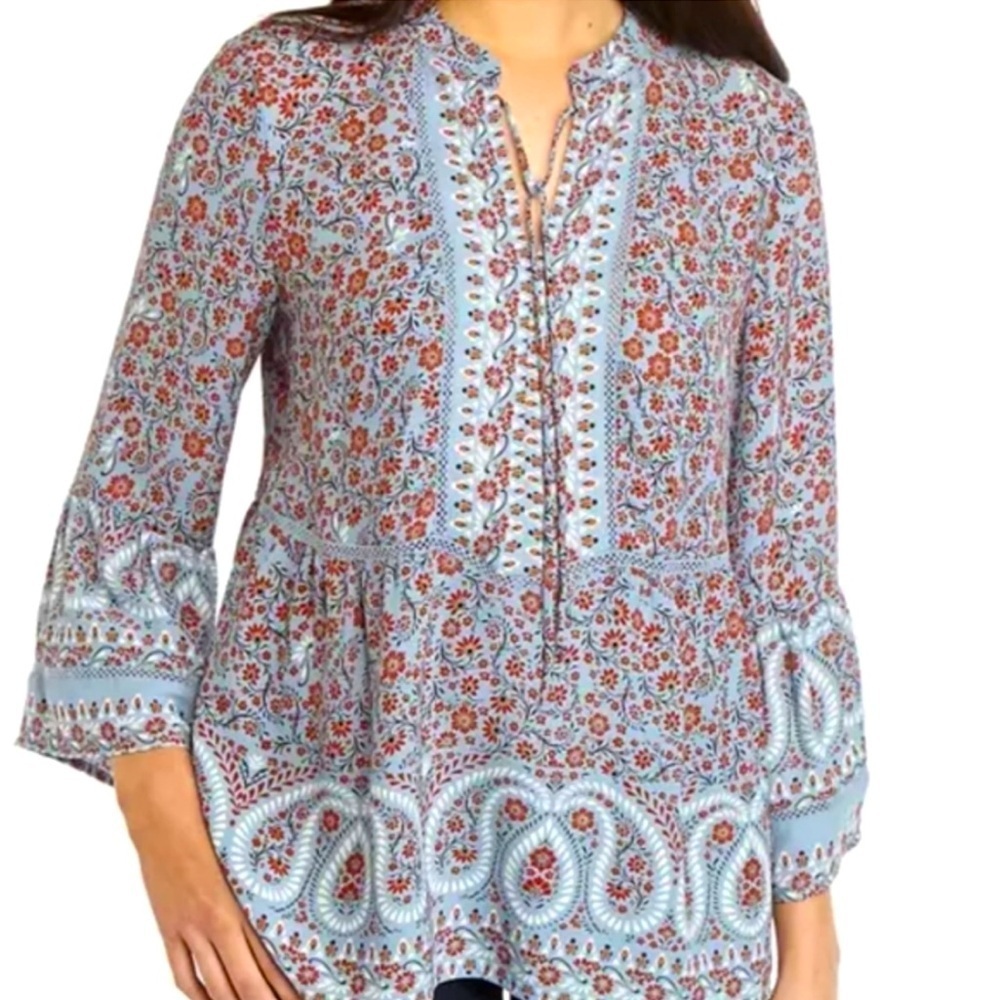 Fever Paisley Print Boho Peasant Long Sleeve Blouse Size L